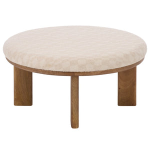 Safavieh Evgenia Round Ottoman Cream Upholstered Top Walnut Legs Modern Living Room Accent Cream OTT3704B