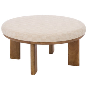 Safavieh Evgenia Round Ottoman Cream Upholstered Top Walnut Legs Modern Living Room Accent Cream OTT3704B