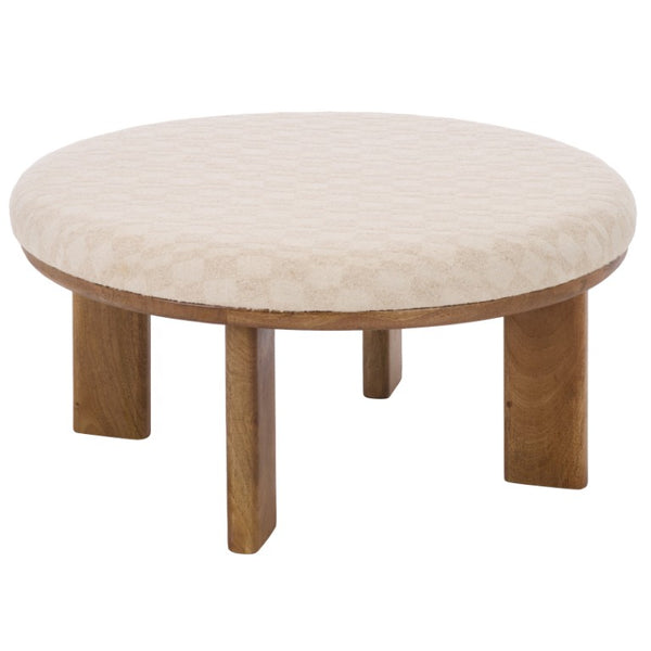 Safavieh Evgenia Round Ottoman Cream Upholstered Top Walnut Legs Modern Living Room Accent Cream OTT3704B