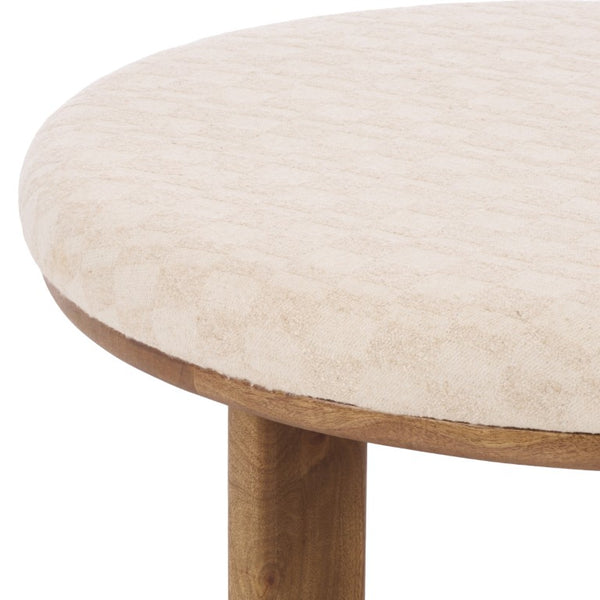 Safavieh Evgenia Round Ottoman Cream Upholstered Top Walnut Legs Modern Living Room Accent Cream OTT3704B