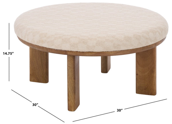 Safavieh Evgenia Round Ottoman Cream Upholstered Top Walnut Legs Modern Living Room Accent Cream OTT3704B