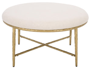 Safavieh Bogdana Round Ottoman Cream Upholstered Seat with Gold Metal Frame Glam Accent OTT3705A
