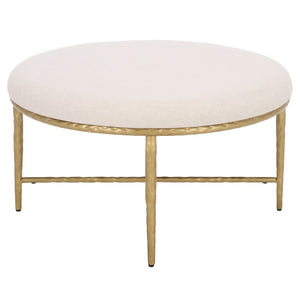 Safavieh Bogdana Round Ottoman Cream Upholstered Seat with Gold Metal Frame Glam Accent OTT3705A