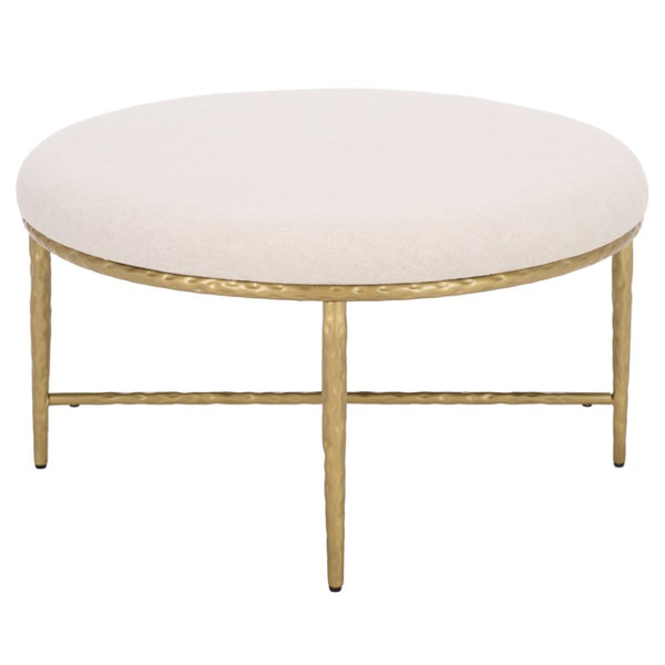 Safavieh Bogdana Round Ottoman Cream Upholstered Seat with Gold Metal Frame Glam Accent OTT3705A