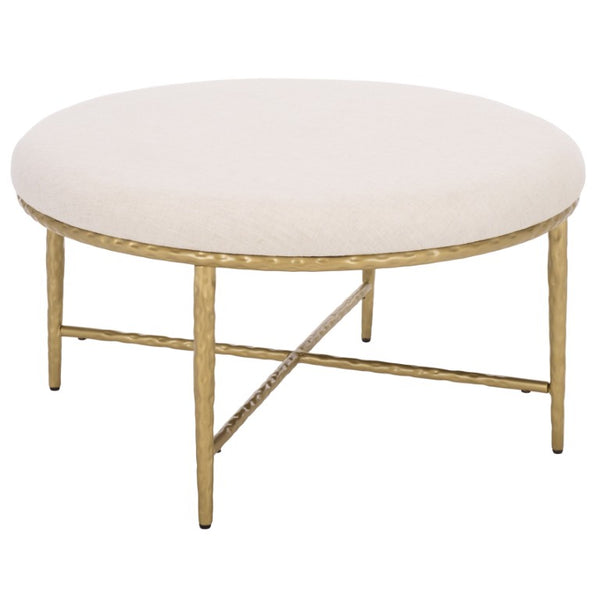 Safavieh Bogdana Round Ottoman Cream Upholstered Seat with Gold Metal Frame Glam Accent OTT3705A