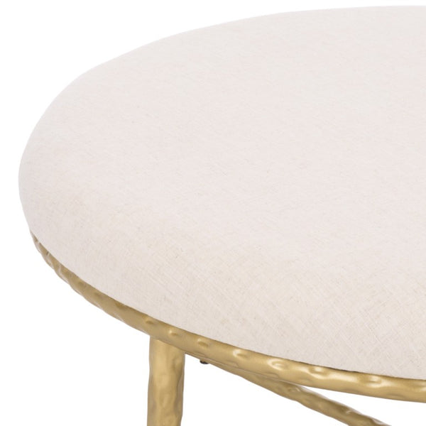 Safavieh Bogdana Round Ottoman Cream Upholstered Seat with Gold Metal Frame Glam Accent OTT3705A