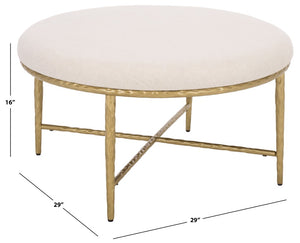 Safavieh Bogdana Round Ottoman Cream Upholstered Seat with Gold Metal Frame Glam Accent OTT3705A
