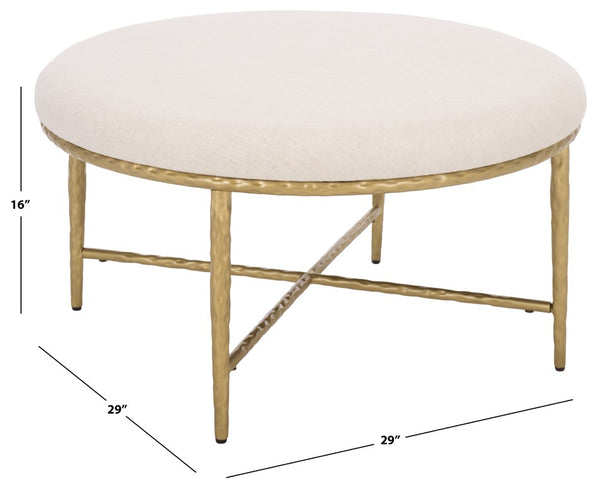Safavieh Bogdana Round Ottoman Cream Upholstered Seat with Gold Metal Frame Glam Accent OTT3705A
