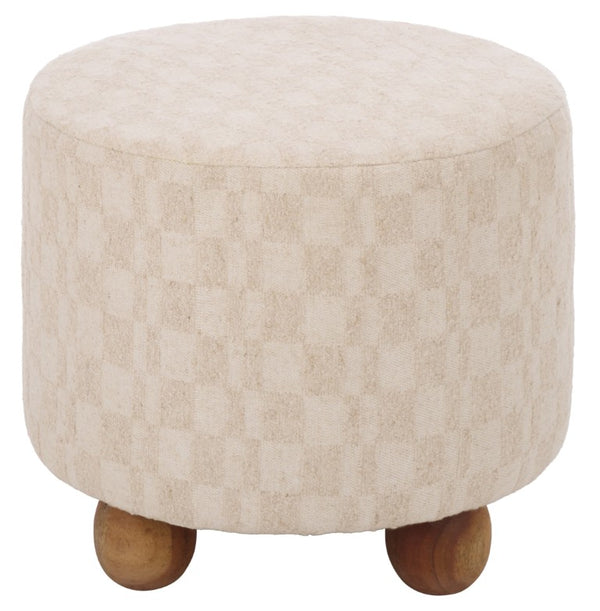 Safavieh Bronislava Round Pouf Cream Upholstered Seat with Solid Walnut Wood Base for Living Rooms OTT3706A