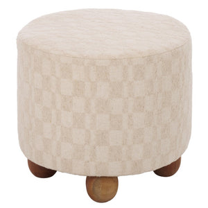 Safavieh Bronislava Round Pouf Cream Upholstered Seat with Solid Walnut Wood Base for Living Rooms OTT3706A