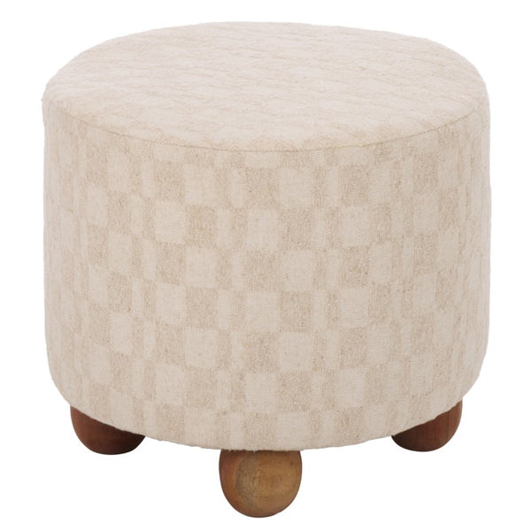 Safavieh Bronislava Round Pouf Cream Upholstered Seat with Solid Walnut Wood Base for Living Rooms OTT3706A