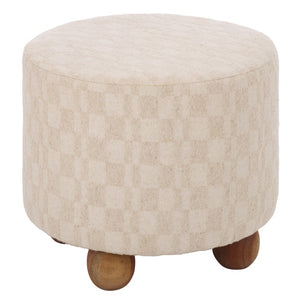 Safavieh Bronislava Round Pouf Cream Upholstered Seat with Solid Walnut Wood Base for Living Rooms OTT3706A
