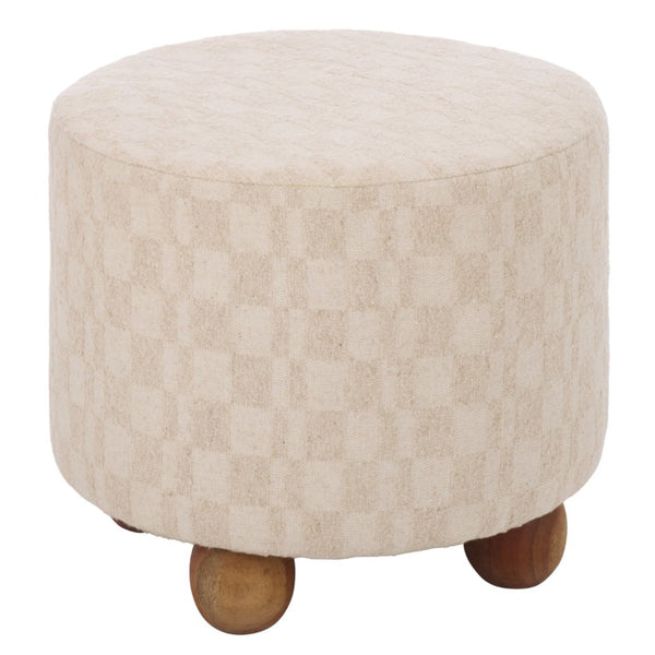 Safavieh Bronislava Round Pouf Cream Upholstered Seat with Solid Walnut Wood Base for Living Rooms OTT3706A