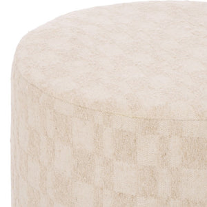 Safavieh Bronislava Round Pouf Cream Upholstered Seat with Solid Walnut Wood Base for Living Rooms OTT3706A