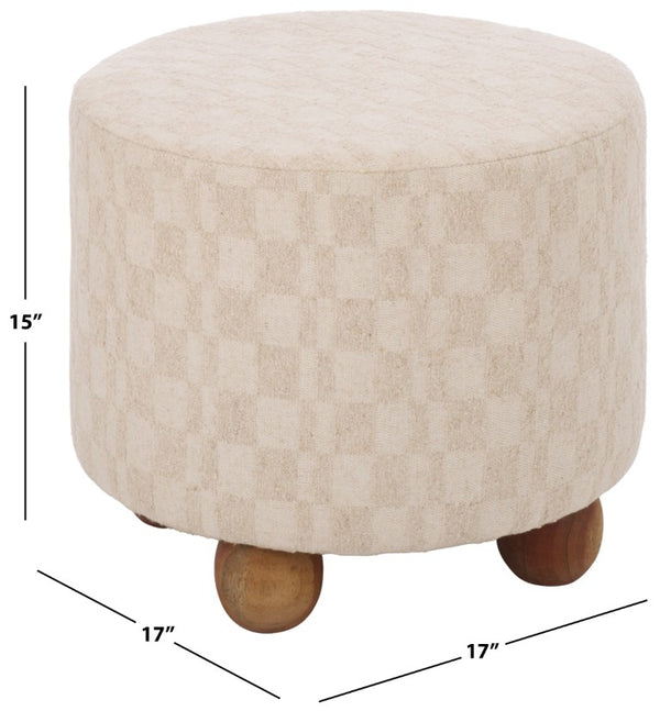 Safavieh Bronislava Round Pouf Cream Upholstered Seat with Solid Walnut Wood Base for Living Rooms OTT3706A