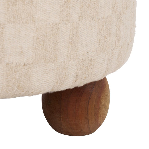 Safavieh Bronislava Round Pouf Cream Upholstered Seat with Solid Walnut Wood Base for Living Rooms OTT3706A