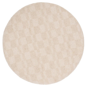 Safavieh Bronislava Round Pouf Cream Upholstered Seat with Solid Walnut Wood Base for Living Rooms OTT3706A