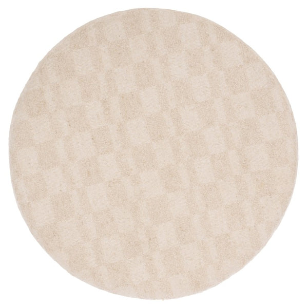 Safavieh Bronislava Round Pouf Cream Upholstered Seat with Solid Walnut Wood Base for Living Rooms OTT3706A