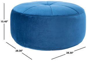 Safavieh Amais Round Ottoman - Plush Velvet Accent For Modern Living Spaces, Sculptural Design & Versatile Use Navy OTT4501B