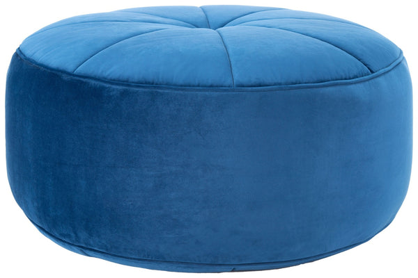 Safavieh Amais Round Ottoman - Plush Velvet Accent For Modern Living Spaces, Sculptural Design & Versatile Use Navy OTT4501B