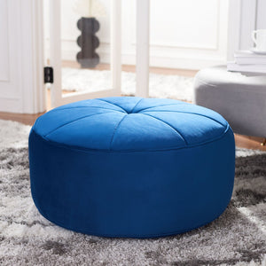 Safavieh Amais Round Ottoman - Plush Velvet Accent For Modern Living Spaces, Sculptural Design & Versatile Use Navy OTT4501B