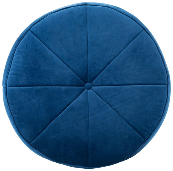 Safavieh Amais Round Ottoman - Plush Velvet Accent For Modern Living Spaces, Sculptural Design & Versatile Use Navy OTT4501B