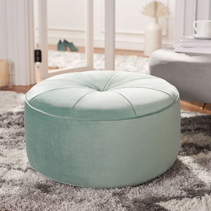 Safavieh Amais Round Ottoman - Plush Velvet Accent For Modern Living Spaces, Sculptural Design & Versatile Use Mint OTT4501C