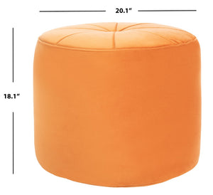 Safavieh Hawkem Cylinder Ottoman - Plush Orange Velvet Accent For Modern Living Rooms & Versatile Seating Solutions OTT4502A