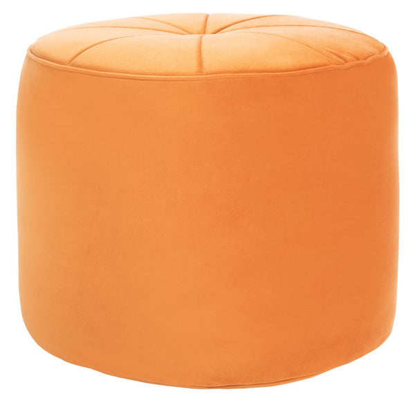 Safavieh Hawkem Cylinder Ottoman - Plush Orange Velvet Accent For Modern Living Rooms & Versatile Seating Solutions OTT4502A