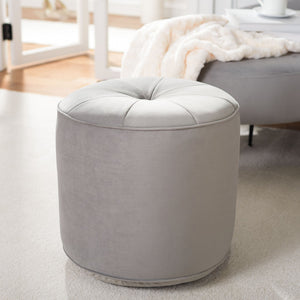 Safavieh Hawkem Cylinder Ottoman - Stylish Velvet Accent Piece For Modern Living Spaces, Multi-Functional Design Light Grey OTT4502B