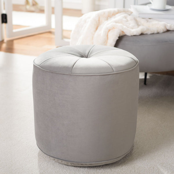 Safavieh Hawkem Cylinder Ottoman - Stylish Velvet Accent Piece For Modern Living Spaces, Multi-Functional Design Light Grey OTT4502B