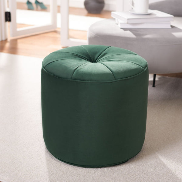 Safavieh Hawkem Cylinder Ottoman - Stylish Velvet Accent Piece For Modern Living Spaces, Multi-Functional Design Dark Emerald Green OTT4502C