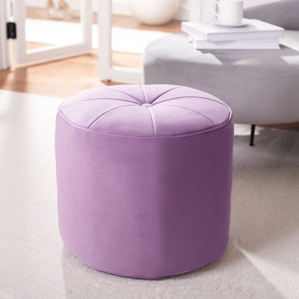 Safavieh Hawkem Cylinder Ottoman - Stylish Velvet Accent Piece For Modern Living Spaces, Multi-Functional Design Lilac OTT4502D