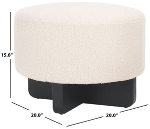 Safavieh Riah Plush Boucle Round Ottoman – Modern Versatile Accent For Living Room, Footrest & Tabletop Use Off White / Black OTT4504A