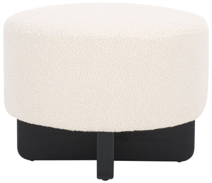 Safavieh Riah Plush Boucle Round Ottoman – Modern Versatile Accent For Living Room, Footrest & Tabletop Use Off White / Black OTT4504A