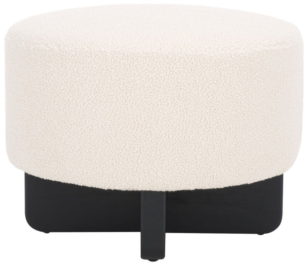 Safavieh Riah Plush Boucle Round Ottoman – Modern Versatile Accent For Living Room, Footrest & Tabletop Use Off White / Black OTT4504A