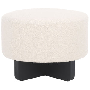 Safavieh Riah Plush Boucle Round Ottoman – Modern Versatile Accent For Living Room, Footrest & Tabletop Use Off White / Black OTT4504A