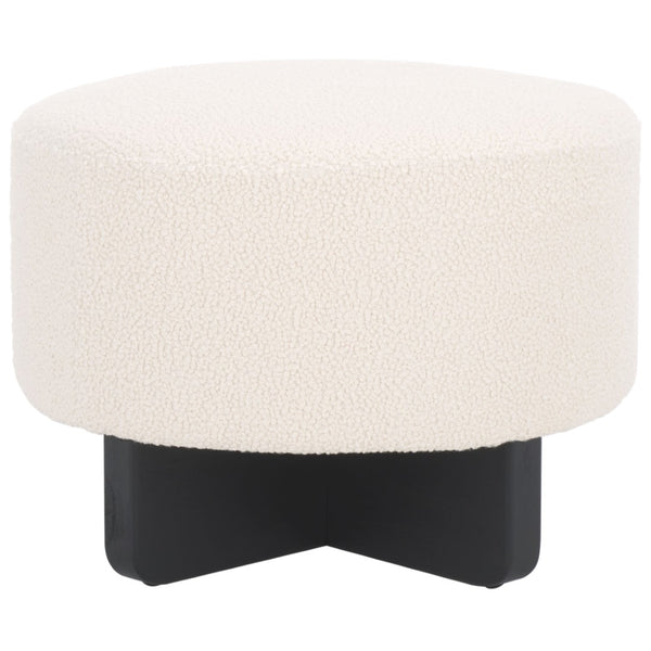 Safavieh Riah Plush Boucle Round Ottoman – Modern Versatile Accent For Living Room, Footrest & Tabletop Use Off White / Black OTT4504A
