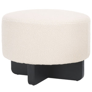 Safavieh Riah Plush Boucle Round Ottoman – Modern Versatile Accent For Living Room, Footrest & Tabletop Use Off White / Black OTT4504A