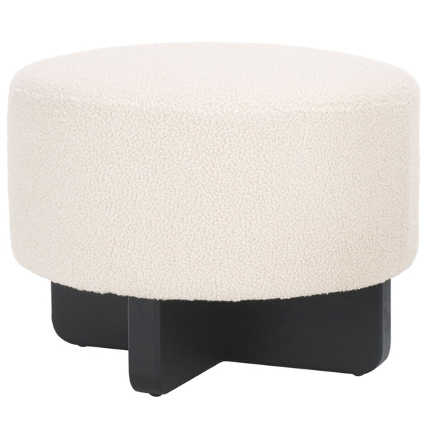 Safavieh Riah Plush Boucle Round Ottoman – Modern Versatile Accent For Living Room, Footrest & Tabletop Use Off White / Black OTT4504A