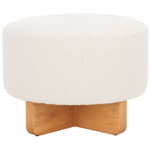 Safavieh Riah Plush Boucle Round Ottoman – Modern Versatile Accent For Living Room, Footrest & Tabletop Use Off White / Natural OTT4504B