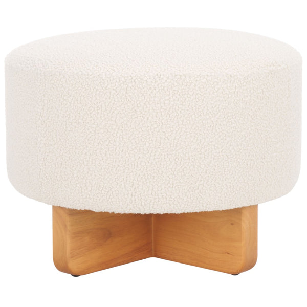 Safavieh Riah Plush Boucle Round Ottoman – Modern Versatile Accent For Living Room, Footrest & Tabletop Use Off White / Natural OTT4504B