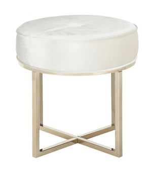 Safavieh Angelea Round Ottoman - Luxurious Velvet Accent With Sculptural Legs For Stylish Living Spaces Beige/Brass OTT6201A