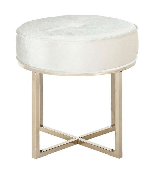 Safavieh Angelea Round Ottoman - Luxurious Velvet Accent With Sculptural Legs For Stylish Living Spaces Beige/Brass OTT6201A