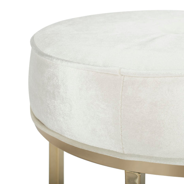 Safavieh Angelea Round Ottoman - Luxurious Velvet Accent With Sculptural Legs For Stylish Living Spaces Beige/Brass OTT6201A