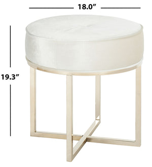 Safavieh Angelea Round Ottoman - Luxurious Velvet Accent With Sculptural Legs For Stylish Living Spaces Beige/Brass OTT6201A