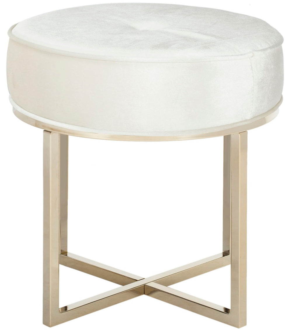 Safavieh Angelea Round Ottoman - Luxurious Velvet Accent With Sculptural Legs For Stylish Living Spaces Beige/Brass OTT6201A
