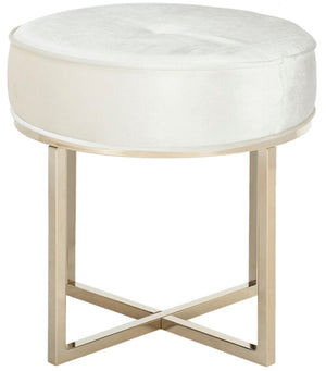Safavieh Angelea Round Ottoman - Luxurious Velvet Accent With Sculptural Legs For Stylish Living Spaces Beige/Brass OTT6201A