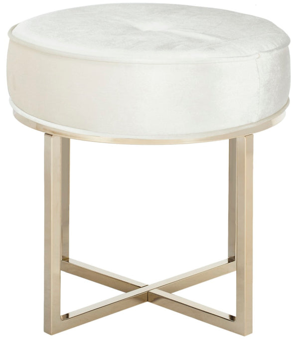 Safavieh Angelea Round Ottoman - Luxurious Velvet Accent With Sculptural Legs For Stylish Living Spaces Beige/Brass OTT6201A