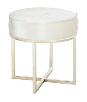 Safavieh Angelea Round Ottoman - Luxurious Velvet Accent With Sculptural Legs For Stylish Living Spaces Beige/Brass OTT6201A